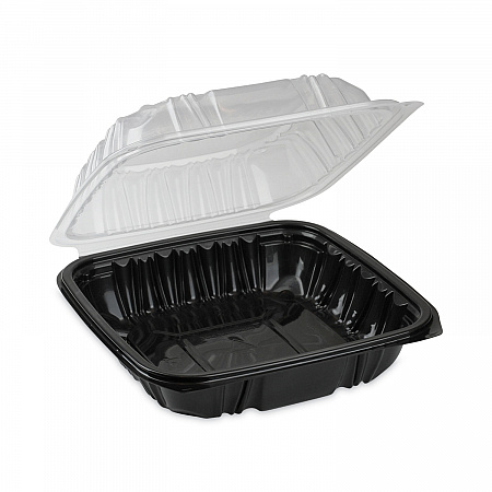 EarthChoice Vented Dual Color Microwavable Hinged Lid Container, 28 oz, 7.5 x 7.5 x 3.1, Black/Clear, Plastic, 150/Carton (DC757100B000)
