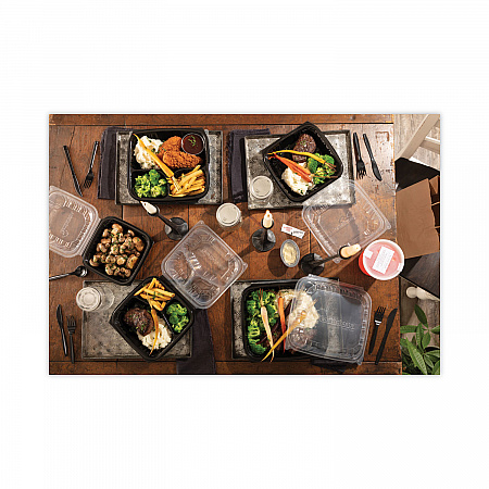 EarthChoice Vented Dual Color Microwavable Hinged Lid Container, 28 oz, 7.5 x 7.5 x 3.1, Black/Clear, Plastic, 150/Carton (DC757100B000)