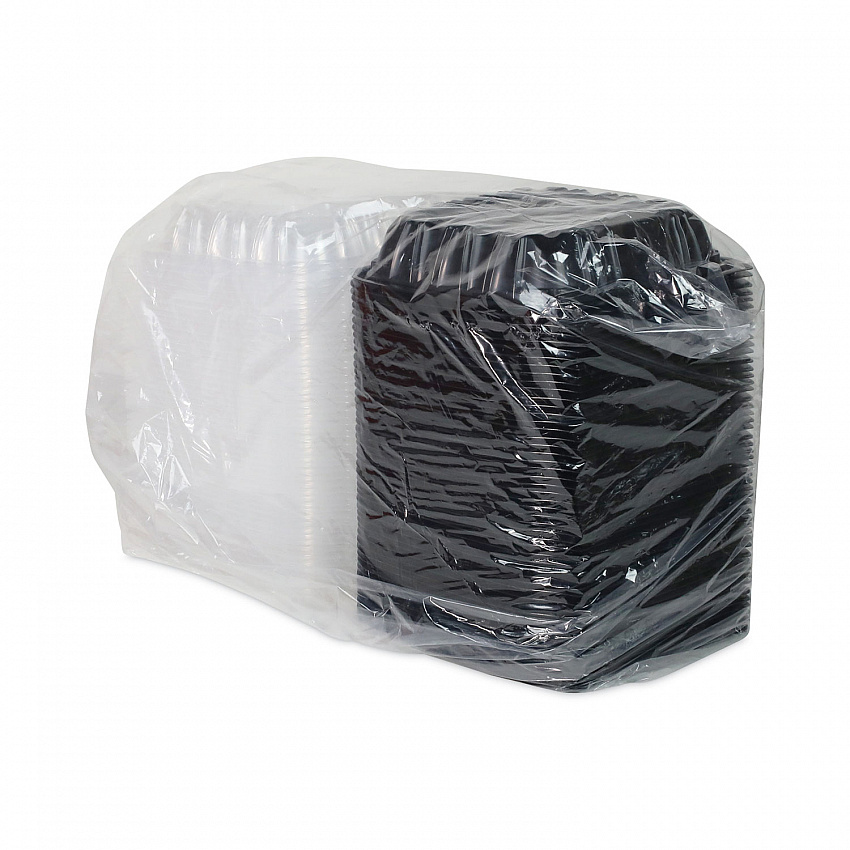 EarthChoice Vented Dual Color Microwavable Hinged Lid Container, 38 oz, 8.5 x 8.6 x 3.1, Black/Clear, Plastic, 150/Carton (DC858100B000)