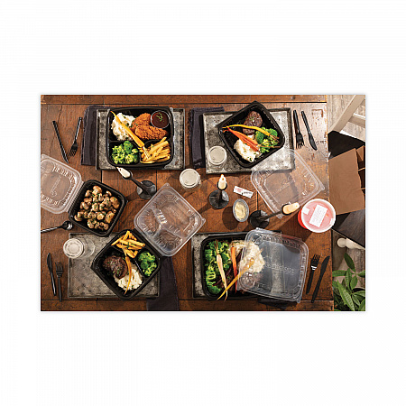 EarthChoice Vented Dual Color Microwavable Hinged Lid Container, 38 oz, 8.5 x 8.6 x 3.1, Black/Clear, Plastic, 150/Carton (DC858100B000)