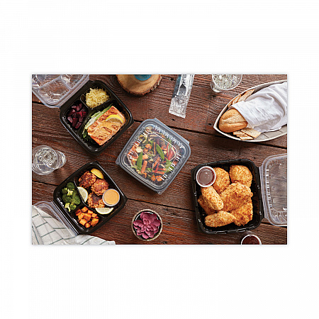 EarthChoice Vented Dual Color Microwavable Hinged Lid Container, 3 Compartments, 33 oz, Black/Clear, Plastic, 150/Carton (DC858310B000)