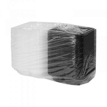 EarthChoice Vented Dual Color Microwavable Hinged Lid Container, 3 Compartment Base/Lid, 33 oz, Black/Clear, Plastic, 150/CT (DC858330B000)