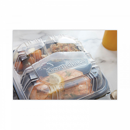 EarthChoice Vented Dual Color Microwavable Hinged Lid Container, 3 Compartment Base/Lid, 33 oz, Black/Clear, Plastic, 150/CT (DC858330B000)