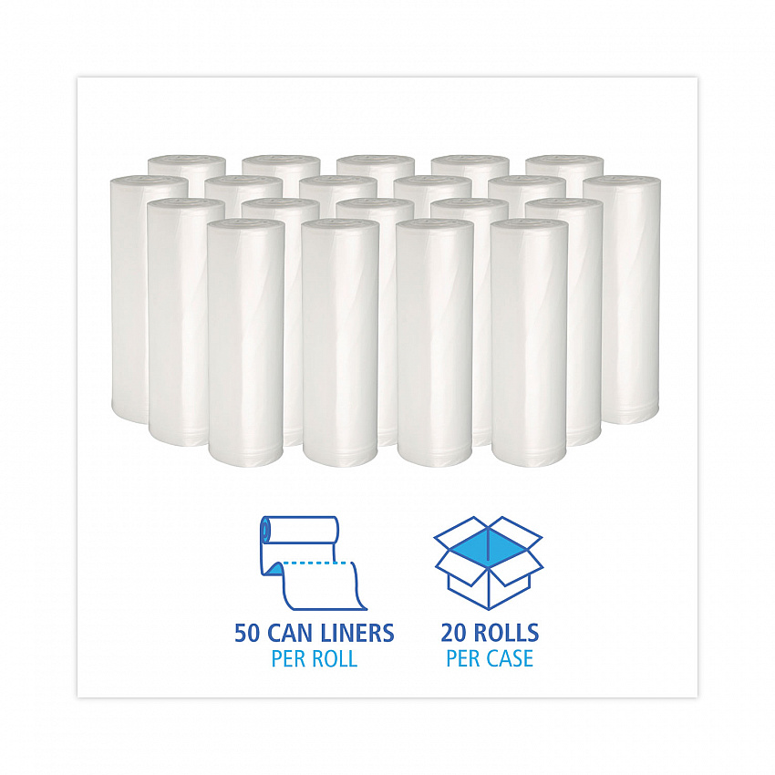 High-Density Can Liners, 16 gal, 6 mic, 24" x 33", Natural, Perforated Roll, 50 Bags/Roll, 20 Rolls/Carton (243306)