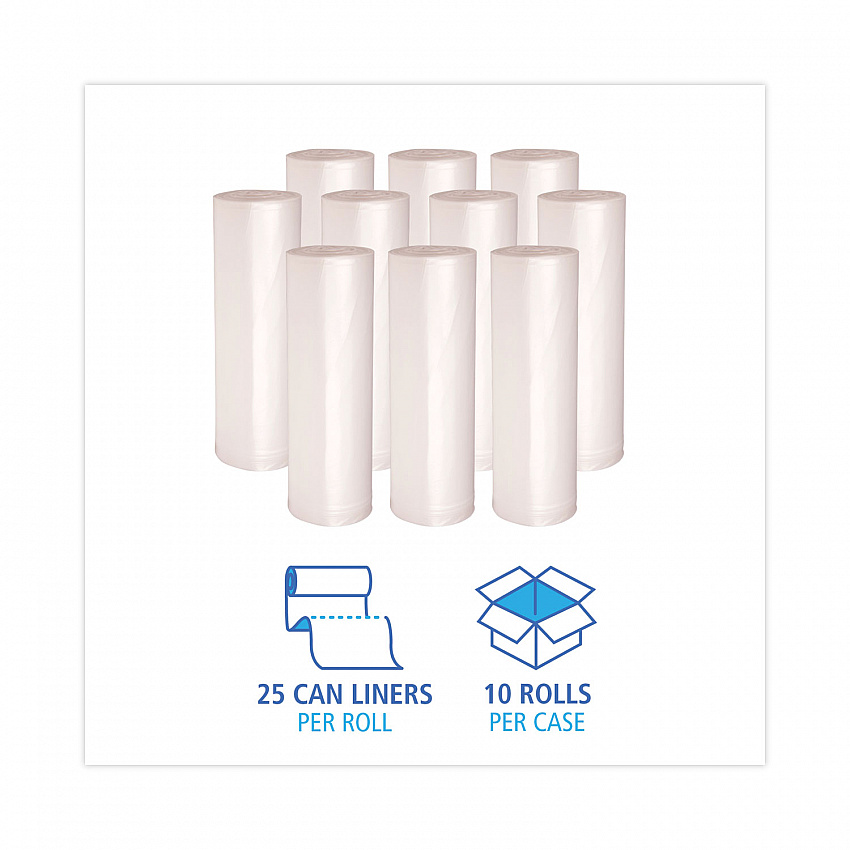 High-Density Can Liners, 33 gal, 14 mic, 33" x 38", Natural, Perforated Roll, 25 Bags/Roll, 10 Rolls/Carton (334016)