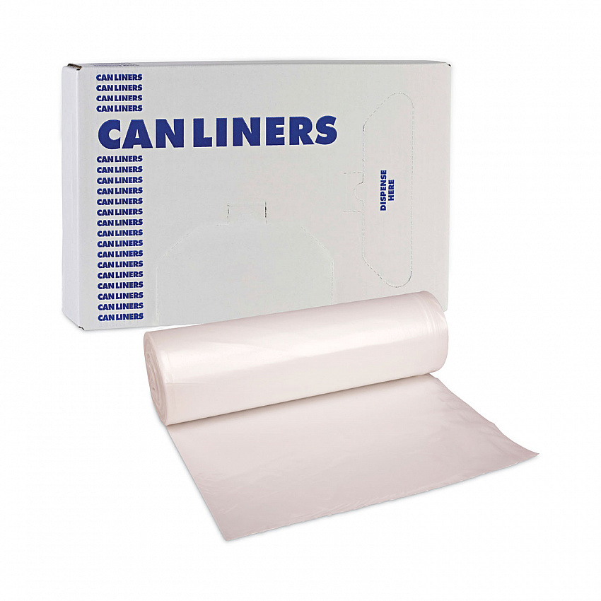 High-Density Can Liners, 33 gal, 14 mic, 33" x 38", Natural, Perforated Roll, 25 Bags/Roll, 10 Rolls/Carton (334016)