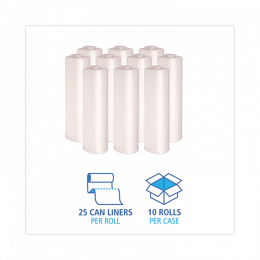 High-Density Can Liners, 45 gal, 10 mic, 40" x 46", Natural, Perforated Roll, 25 Bags/Roll, 10 Rolls/Carton (404612)