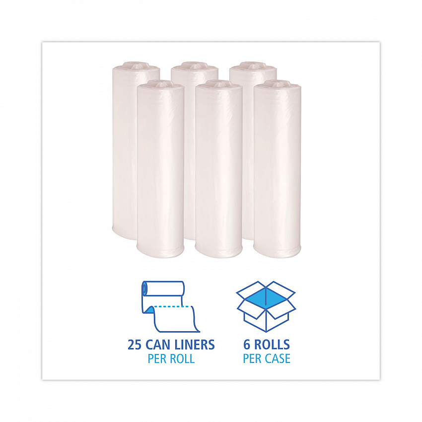 High-Density Can Liners, 45 gal, 19 mic, 40" x 46", Natural, Perforated Roll, 25 Bags/Roll, 6 Rolls/Carton (404622)