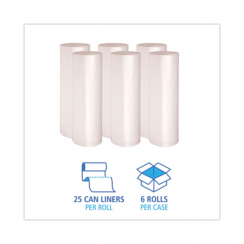 High-Density Can Liners, 56 gal, 19 mic, 43" x 47", Natural, Perforated Roll, 25 Bags/Roll, 6 Rolls/Carton (434722)