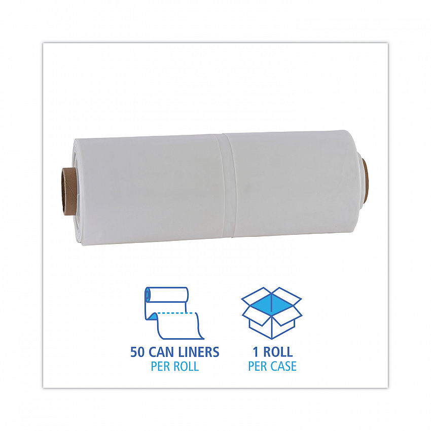 Industrial Can Liner Rolls, 60 gal, 2.7 mil, 21" x 17" x 63", Clear, 50/Carton (D38634CL)