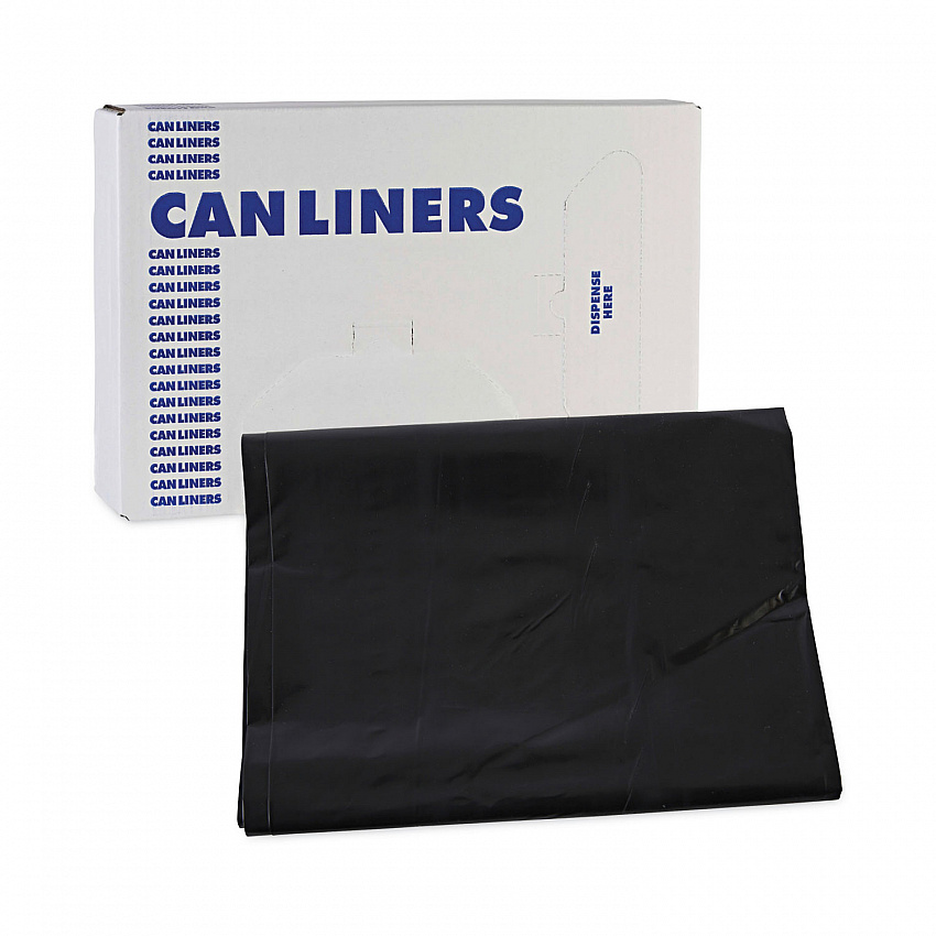Linear Low Density Industrial Can Liners, 60 gal, 1.7 mil, 38" x 58", Black, Flat Pack, 100/Carton (G3858HBL)