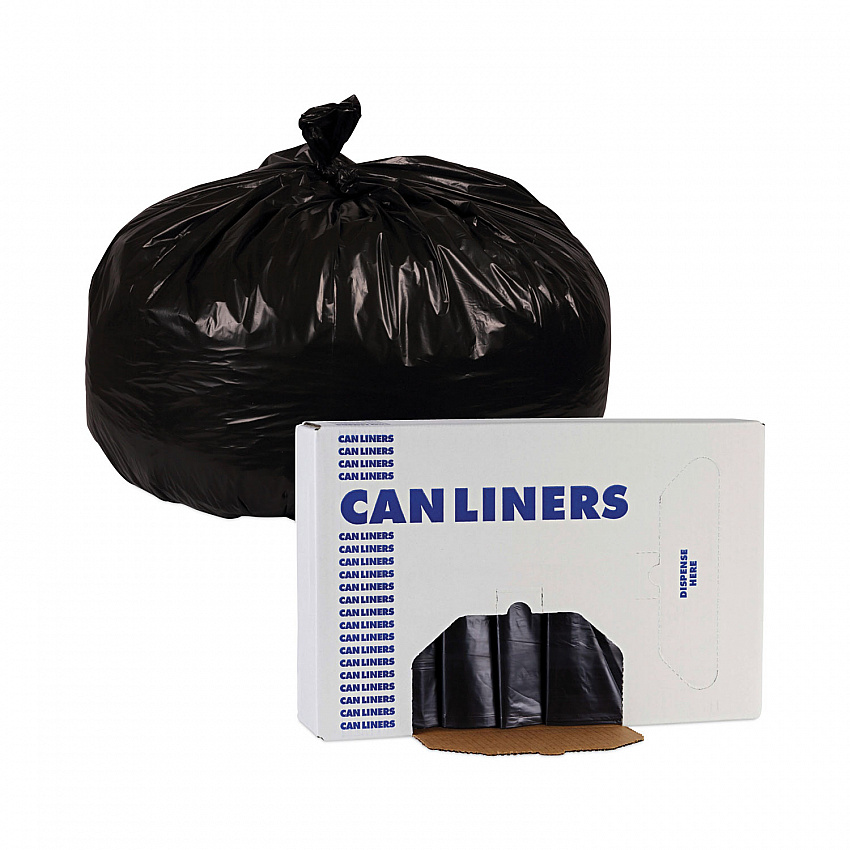 Linear Low Density Industrial Can Liners, 56 gal, 1.7 mil, 43" x 47", Black, Flat Pack, 100/Carton (G4347HBL)