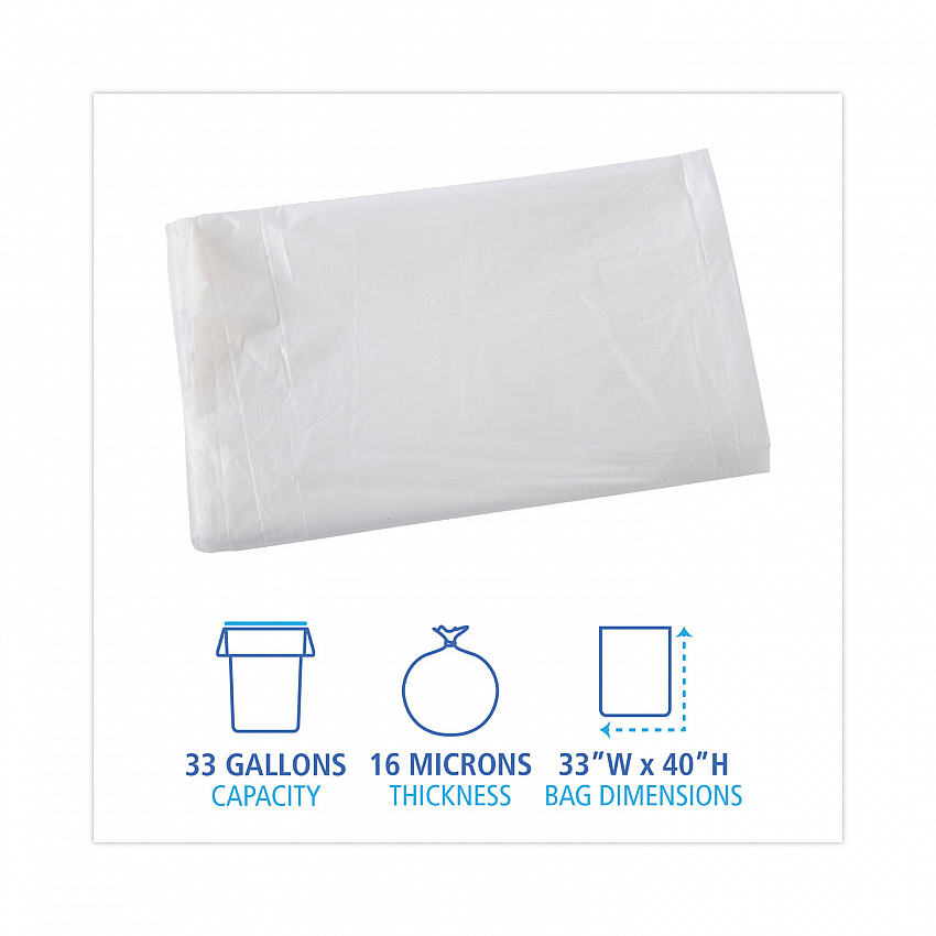 High Density Industrial Can Liners Flat Pack, 33 gal, 16 mic, 33" x 40", Natural, Flat Pack, 200/Carton (H3340S)