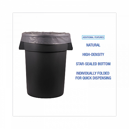 High Density Industrial Can Liners Flat Pack, 33 gal, 16 mic, 33