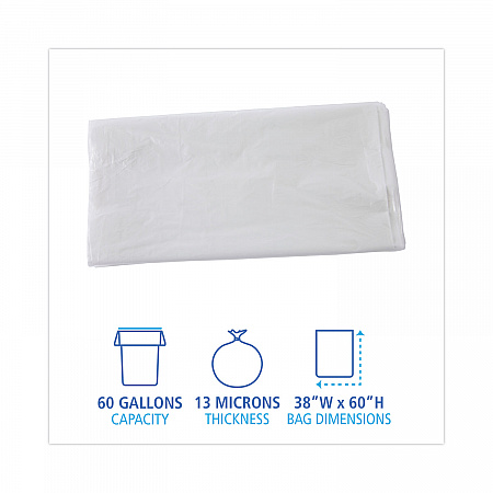 High Density Industrial Can Liners Flat Pack, 60 gal, 13 mic, 38