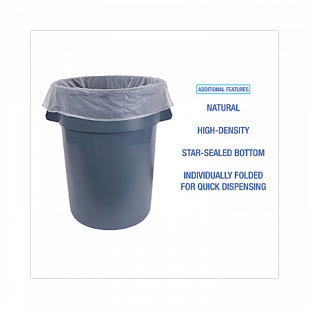 High Density Industrial Can Liners Flat Pack, 60 gal, 13 mic, 38