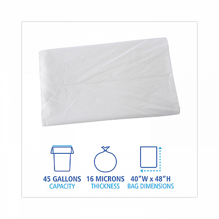 High Density Industrial Can Liners Flat Pack, 45 gal, 16 mic, 40
