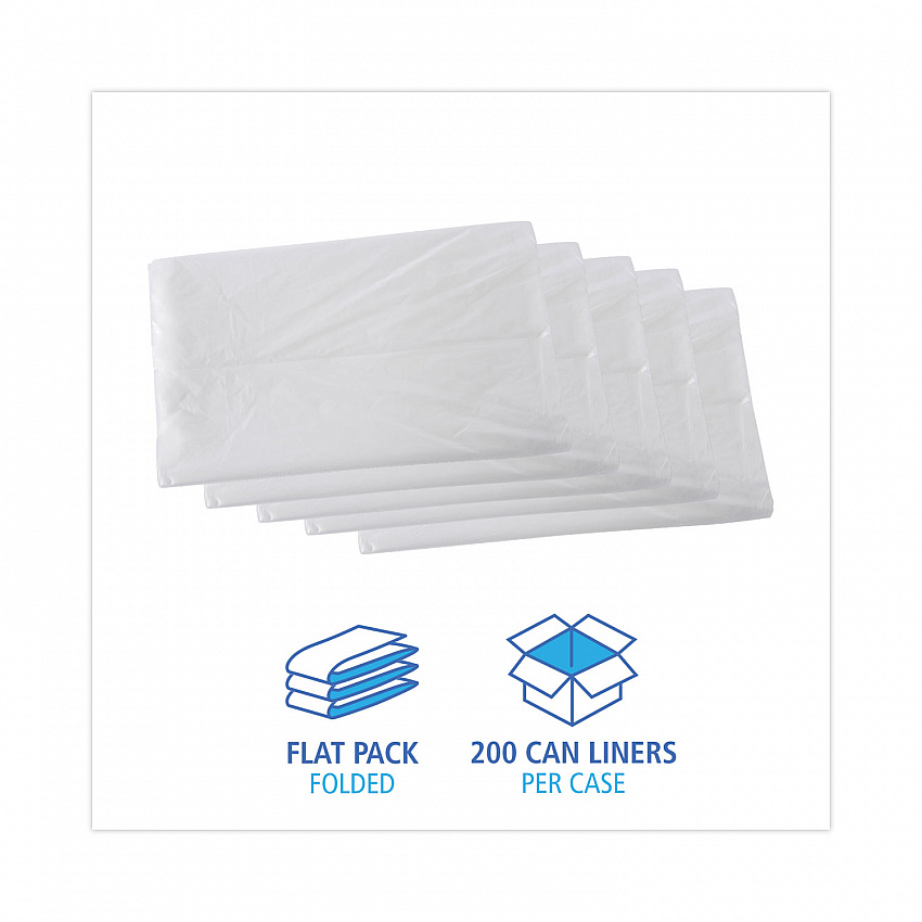 High Density Industrial Can Liners Flat Pack, 45 gal, 16 mic, 40" x 48", Natural, Flat Pack, 200/Carton (H4048S)