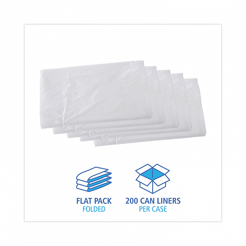 High Density Industrial Can Liners Flat Pack, 56 gal, 16 mic, 43" x 48", Natural, Flat Pack, 200/Carton (H4348S)