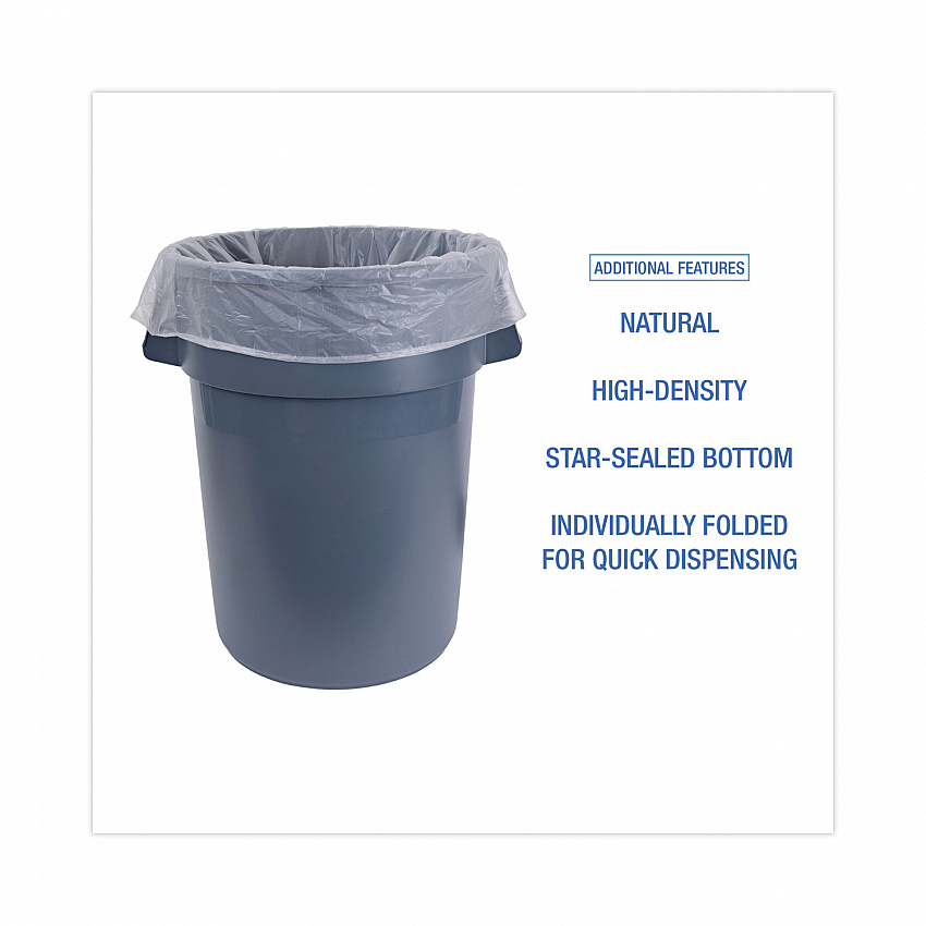 High Density Industrial Can Liners Flat Pack, 56 gal, 16 mic, 43" x 48", Natural, Flat Pack, 200/Carton (H4348S)