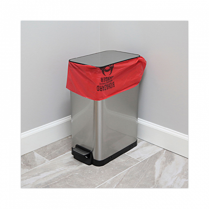 Linear Low Density Health Care Trash Can Liners, 16 gal, 1.3 mil, 24" x 32", Red, Flat Pack, 250/Carton (IW2432R)