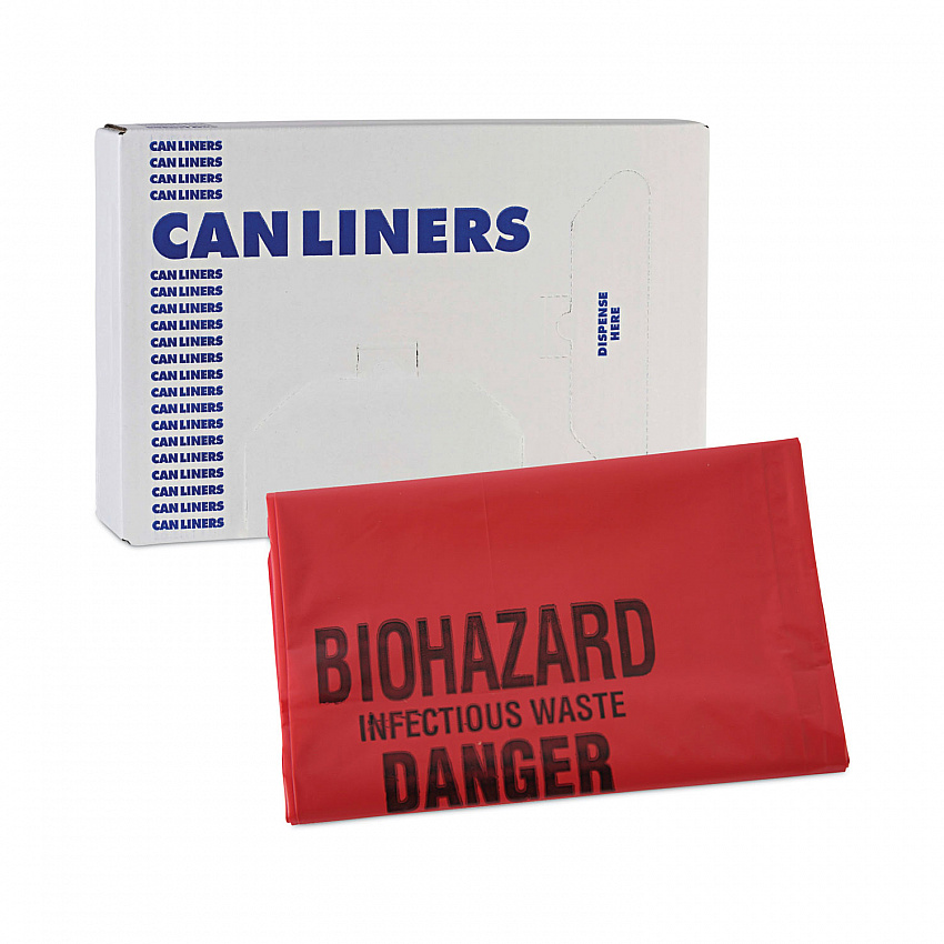 Linear Low Density Health Care Trash Can Liners, 16 gal, 1.3 mil, 24" x 32", Red, Flat Pack, 250/Carton (IW2432R)