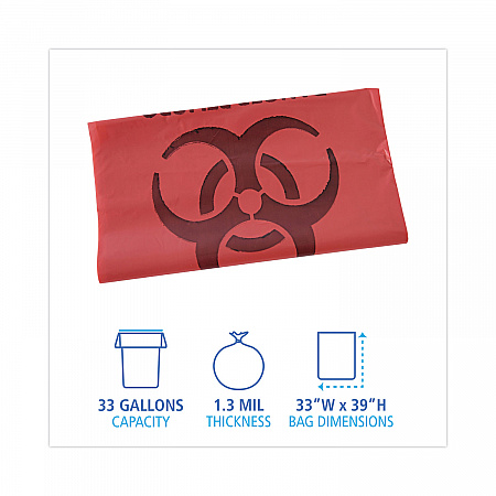 Linear Low Density Health Care Trash Can Liners, 33 gal, 1.3 mil, 33