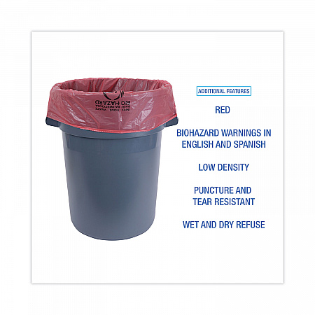 Linear Low Density Health Care Trash Can Liners, 45 gal, 1.3 mil, 40