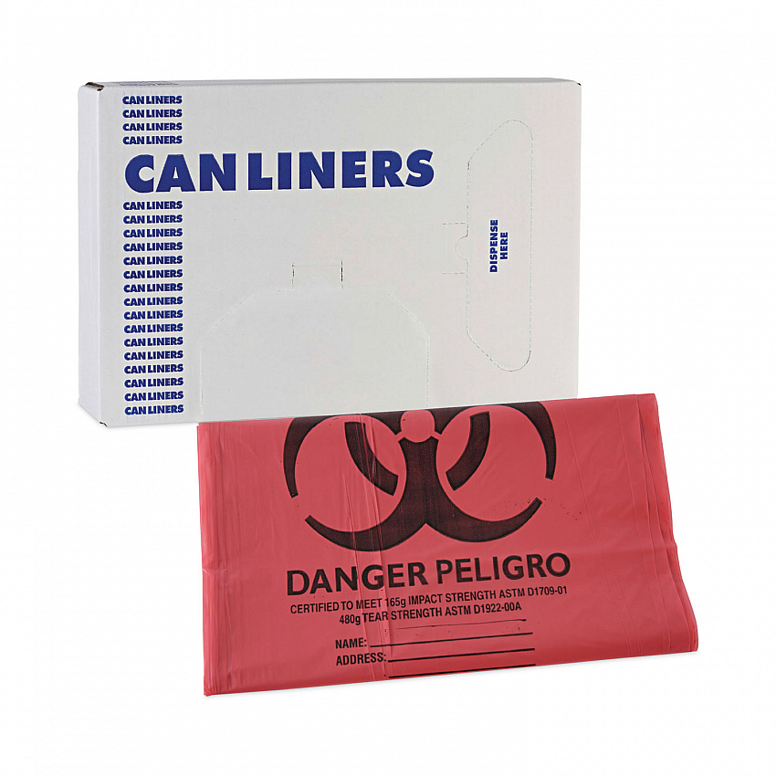 Linear Low Density Health Care Trash Can Liners, 45 gal, 1.3 mil, 40" x 46", Red, Flat Pack, 100/Carton (IW4046R)
