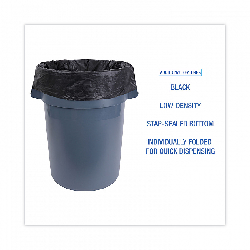 Linear Low Density Industrial Can Liners, 30 gal, 0.65 mil, 30" x 36", Black, Flat Pack, 200/Carton (L3036H)