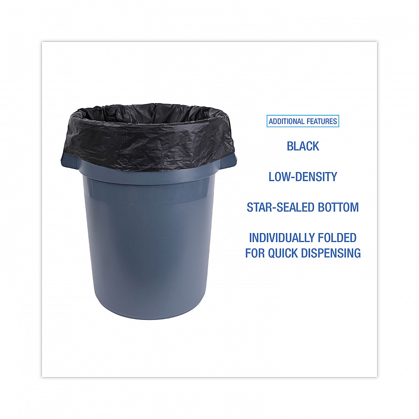 Linear Low Density Industrial Can Liners, 60 gal, 0.7 mil, 38" x 58", Black, Flat Pack, 100/Carton (L3858H)