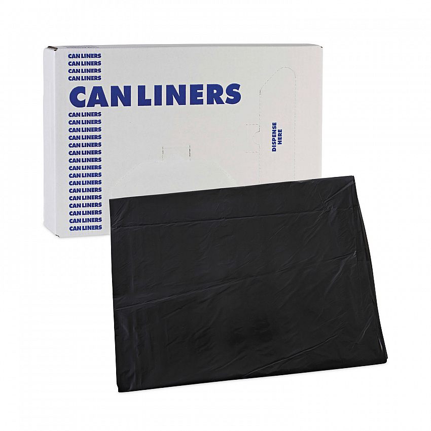 Linear Low Density Industrial Can Liners, 60 gal, 0.7 mil, 38" x 58", Black, Flat Pack, 100/Carton (L3858H)