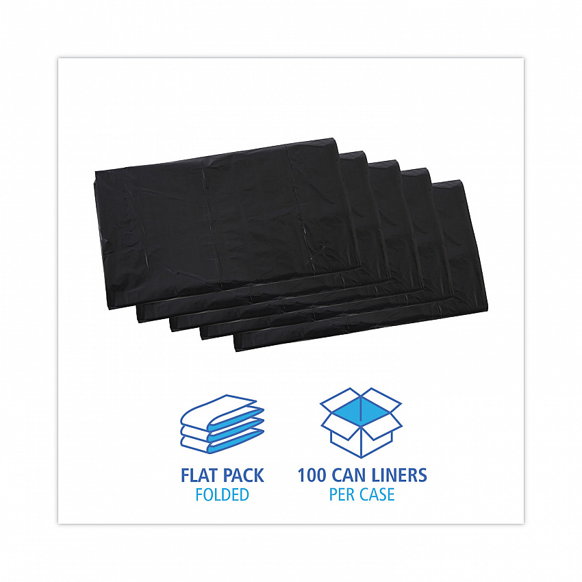 Linear Low Density Industrial Can Liners, 45 gal, 0.7 mil, 40" x 46", Black, Flat Pack, 100/Carton (L4046H)
