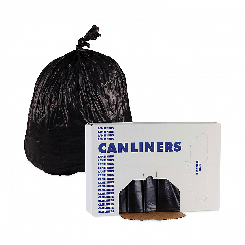 Linear Low Density Industrial Can Liners, 45 gal, 0.7 mil, 40" x 46", Black, Flat Pack, 100/Carton (L4046H)