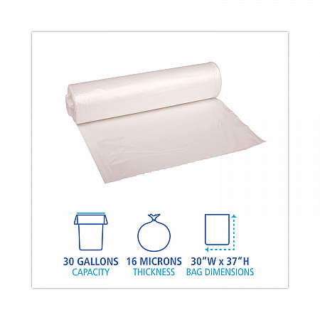 High Density Industrial Can Liners Coreless Rolls, 30 gal, 16 mic, 30