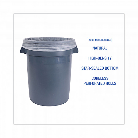 High Density Industrial Can Liners Coreless Rolls, 30 gal, 16 mic, 30