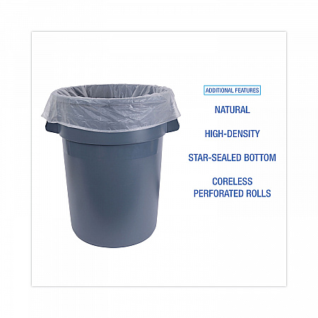 High Density Industrial Can Liners Coreless Rolls, 60 gal, 16 mic, 38