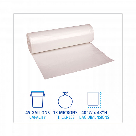 High Density Industrial Can Liners Coreless Rolls, 45 gal, 13 mic, 40