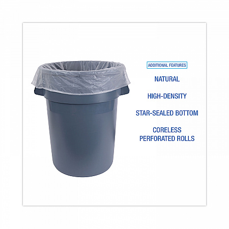 High Density Industrial Can Liners Coreless Rolls, 45 gal, 13 mic, 40