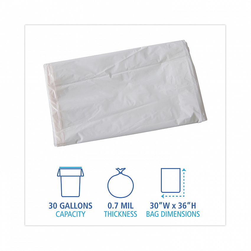 Linear Low Density Industrial Can Liners, 30 gal, 0.7 mil, 30" x 36", White, Flat Pack, 200/Carton (VW3036X)