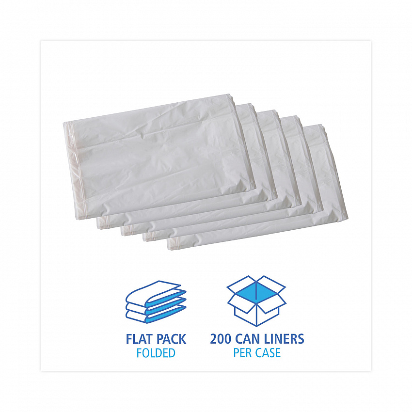 Linear Low Density Industrial Can Liners, 30 gal, 0.7 mil, 30" x 36", White, Flat Pack, 200/Carton (VW3036X)