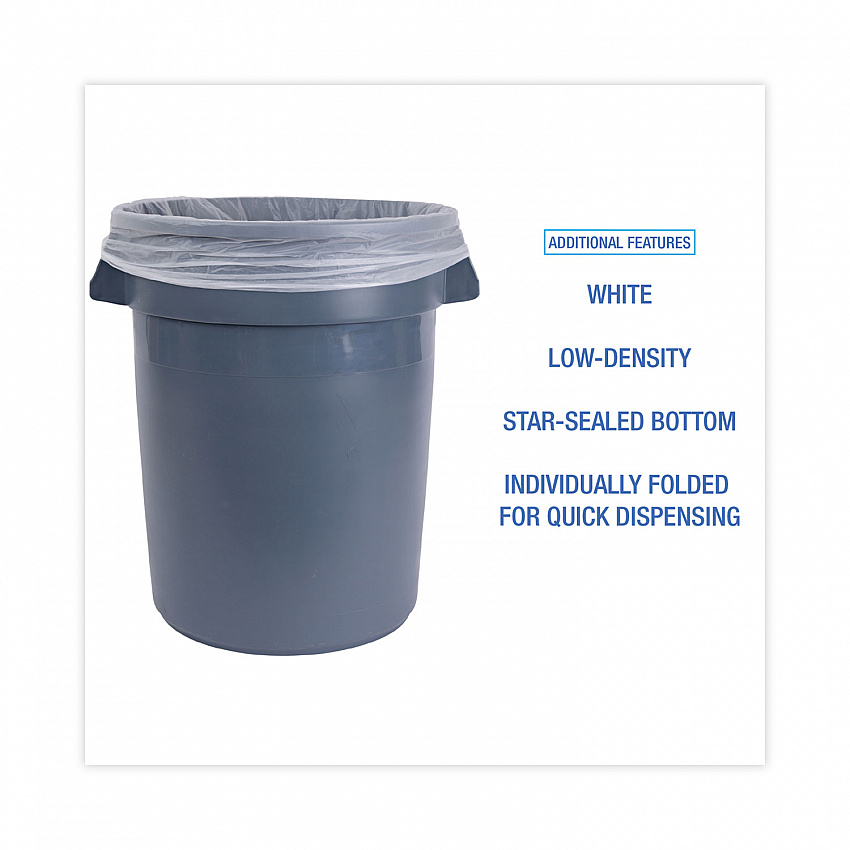 Linear Low Density Industrial Can Liners, 30 gal, 0.7 mil, 30" x 36", White, Flat Pack, 200/Carton (VW3036X)
