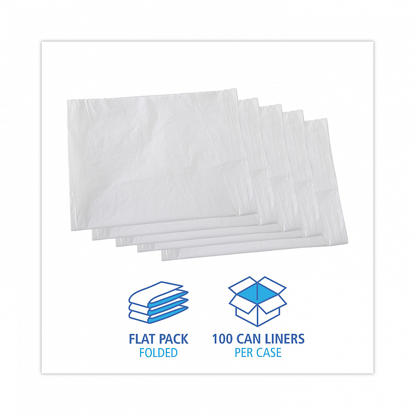 Linear Low Density Industrial Can Liners, 60 gal, 0.7 mil, 38" x 58", White, Flat Pack, 100/Carton (VW3858X)