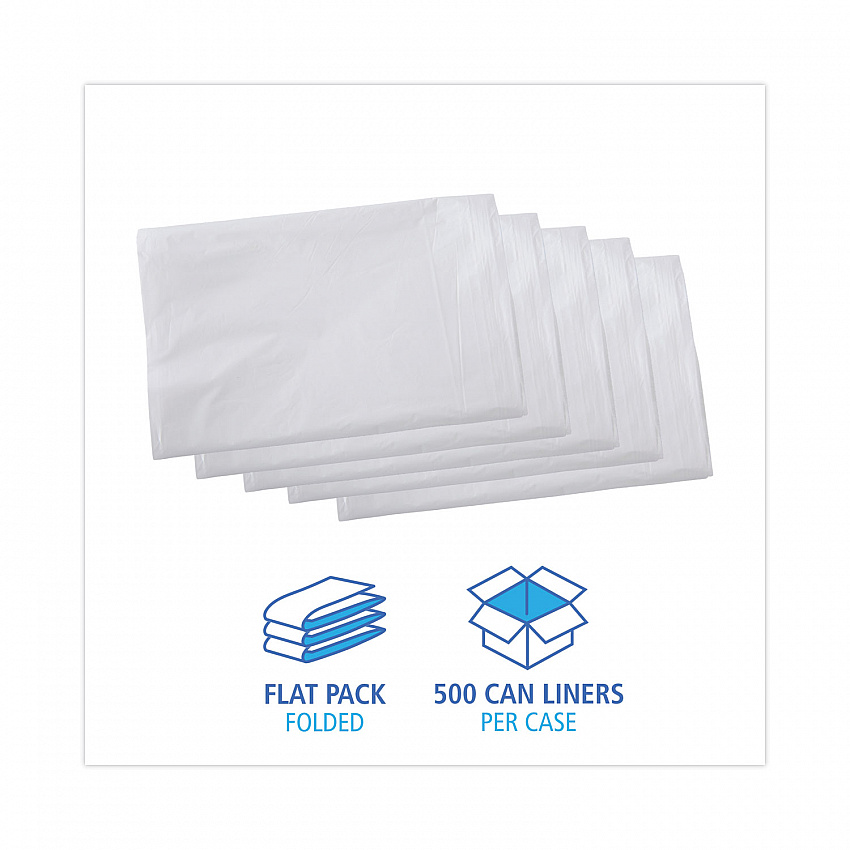 Linear Low Density Industrial Can Liners, 16 gal, 0.5 mil, 24" x 32", White, Flat Pack, 500/Carton (W2432X)