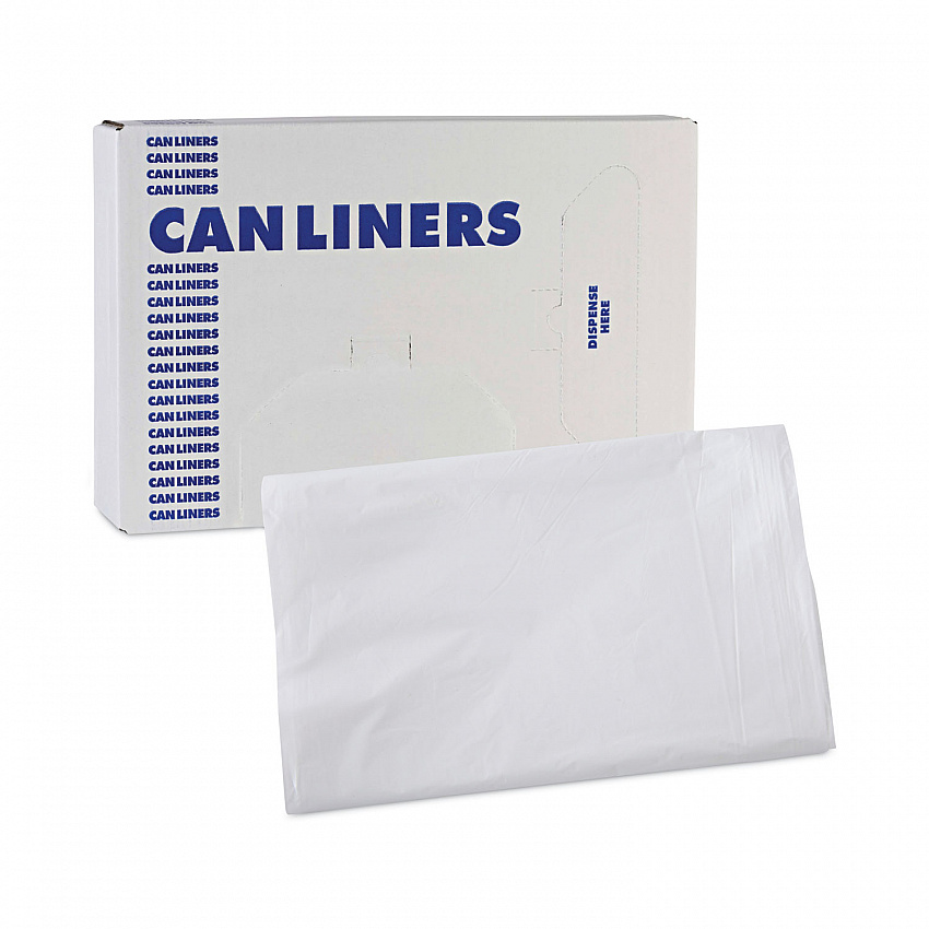 Linear Low Density Industrial Can Liners, 16 gal, 0.5 mil, 24" x 32", White, Flat Pack, 500/Carton (W2432X)