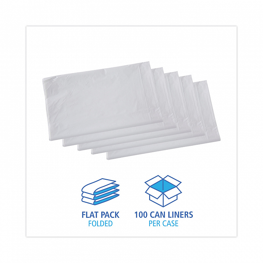 Linear Low Density Industrial Can Liners, 33 gal, 0.9 mil, 33" x 39", White, Flat Pack, 100/Carton (W3339X)