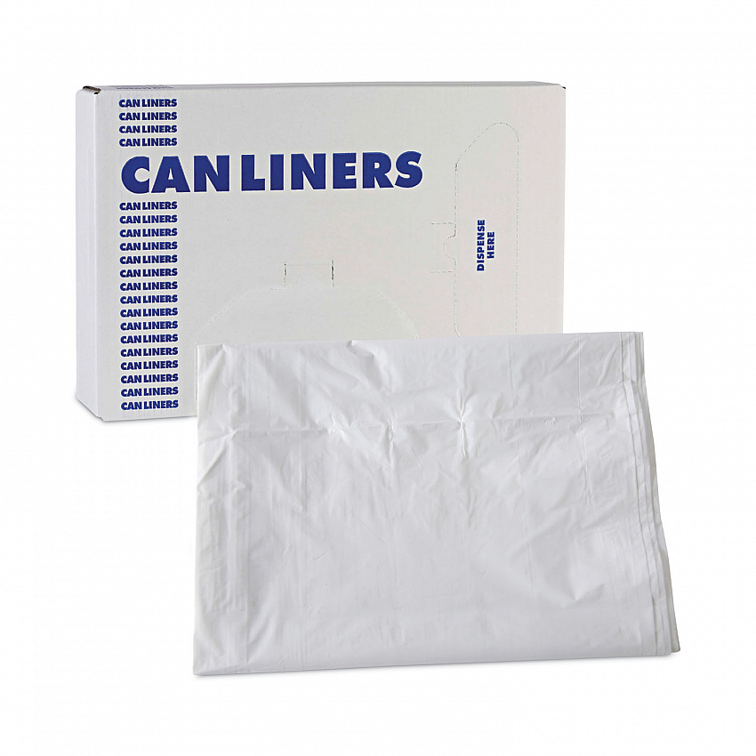 Linear Low Density Industrial Can Liners, 60 gal, 0.9 mil, 38" x 58", White, Flat Pack, 100/Carton (W3858X)