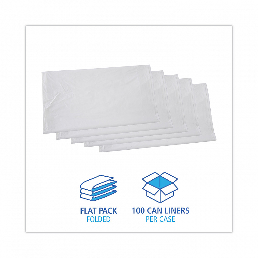 Linear Low Density Industrial Can Liners, 45 gal, 0.9 mil, 40" x 46", White, Flat Pack, 100/Carton (W4046X)