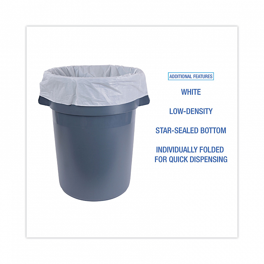 Linear Low Density Industrial Can Liners, 45 gal, 0.9 mil, 40" x 46", White, Flat Pack, 100/Carton (W4046X)
