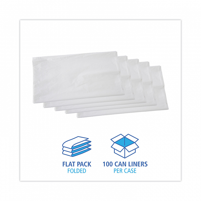 Linear Low Density Industrial Can Liners, 56 gal, 0.9 mil, 43" x 47", White, Flat Pack, 100/Carton (W4347X)